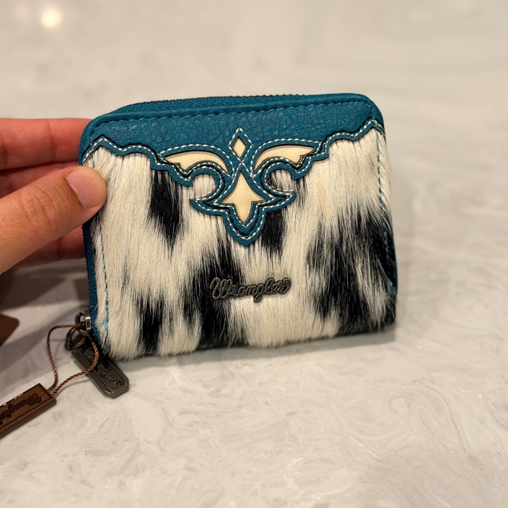 Wrangler Genuine Hair-On Cowhide Zip-Around Wallet Turquoise